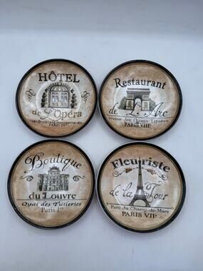 Set of 4 Pier 1 Imports French Bistro Appetizer Plates - Paris Eiffel Tower Arc